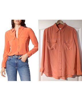 Equipment | Signature Slim Fit Silk Button-Up Shirt In Living Coral